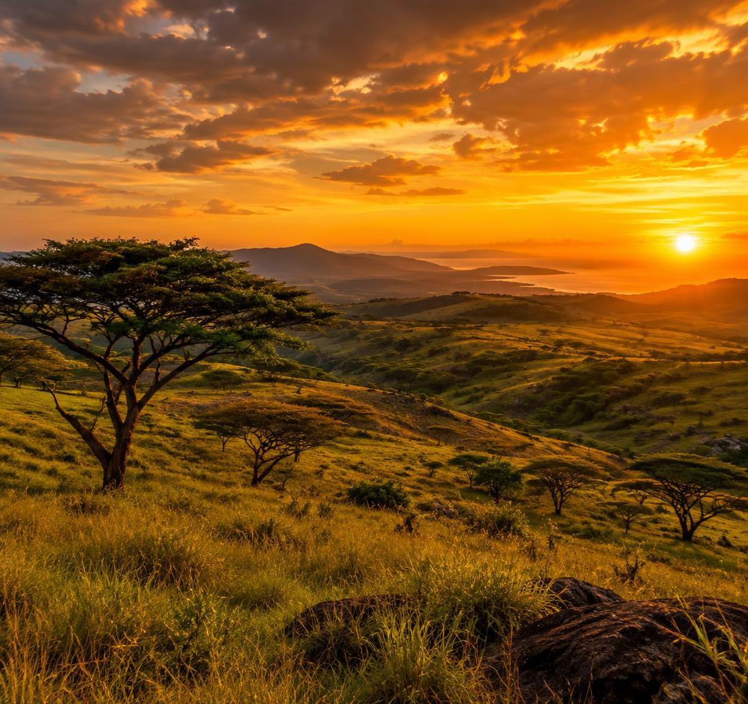 Golden sunset over Alsua's Demo grassland trails